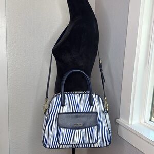 Vera Bradley Bowler Satchel Wavy Stripe Navy trim top handle crossbody